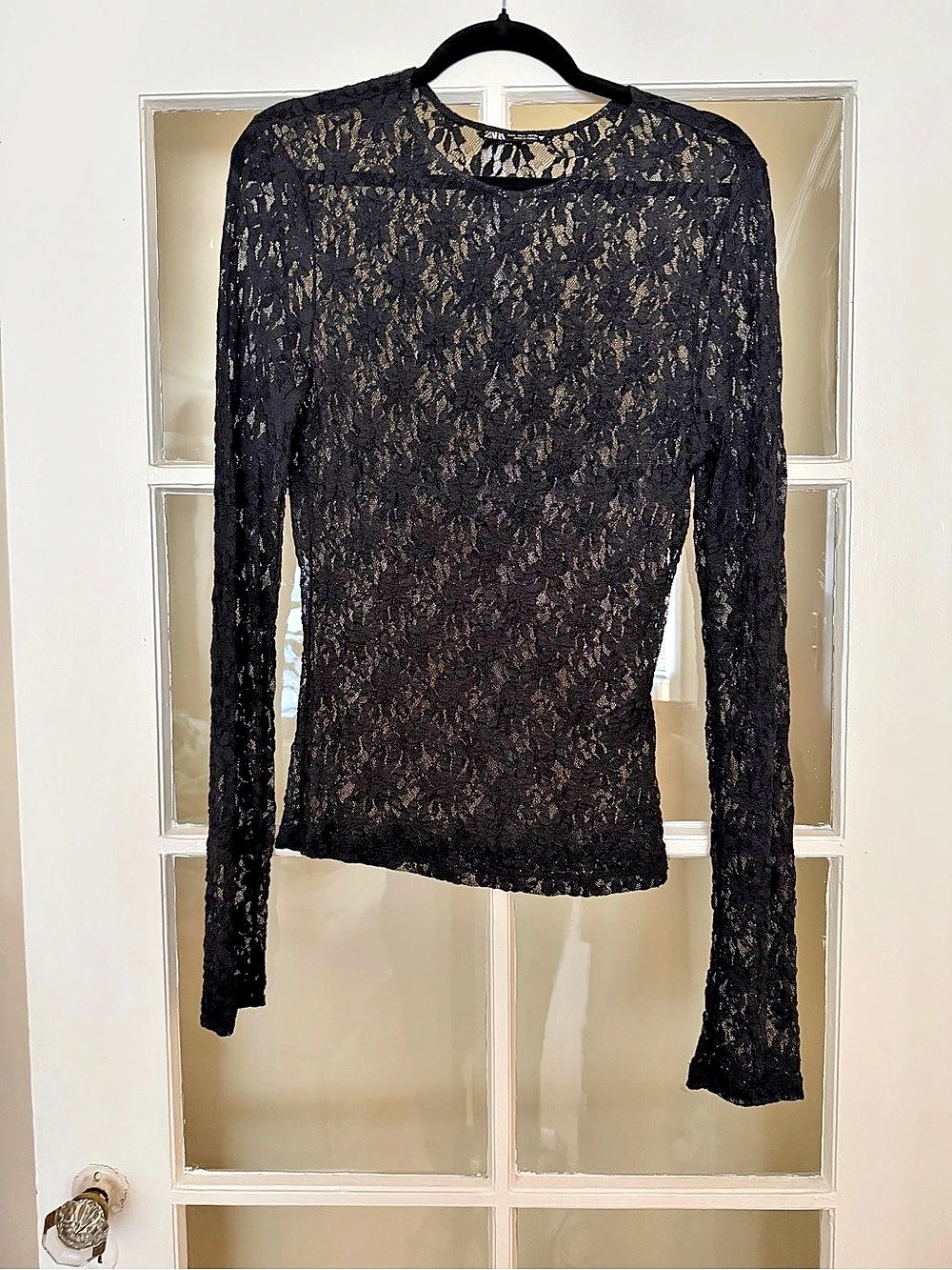 Zara Long Sleeve Lace Top Black Medium